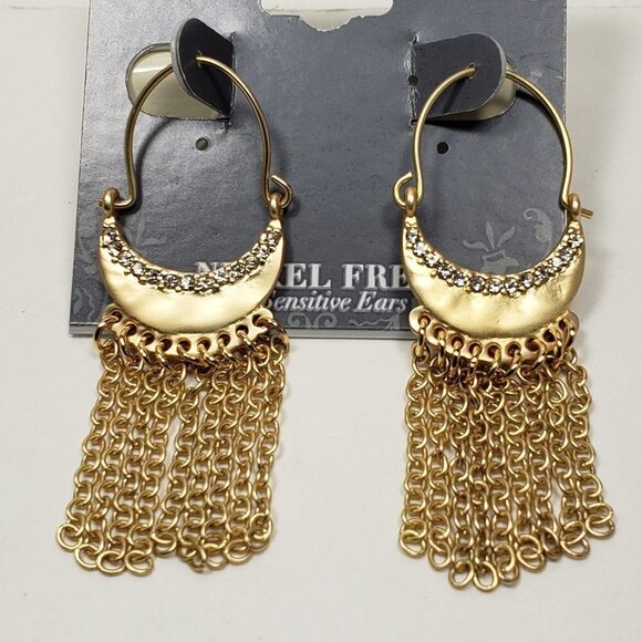 Gold Crystal Fringe Earrings โ Crescent Statement Design for Sensitive Ears - Picture 4 of 9